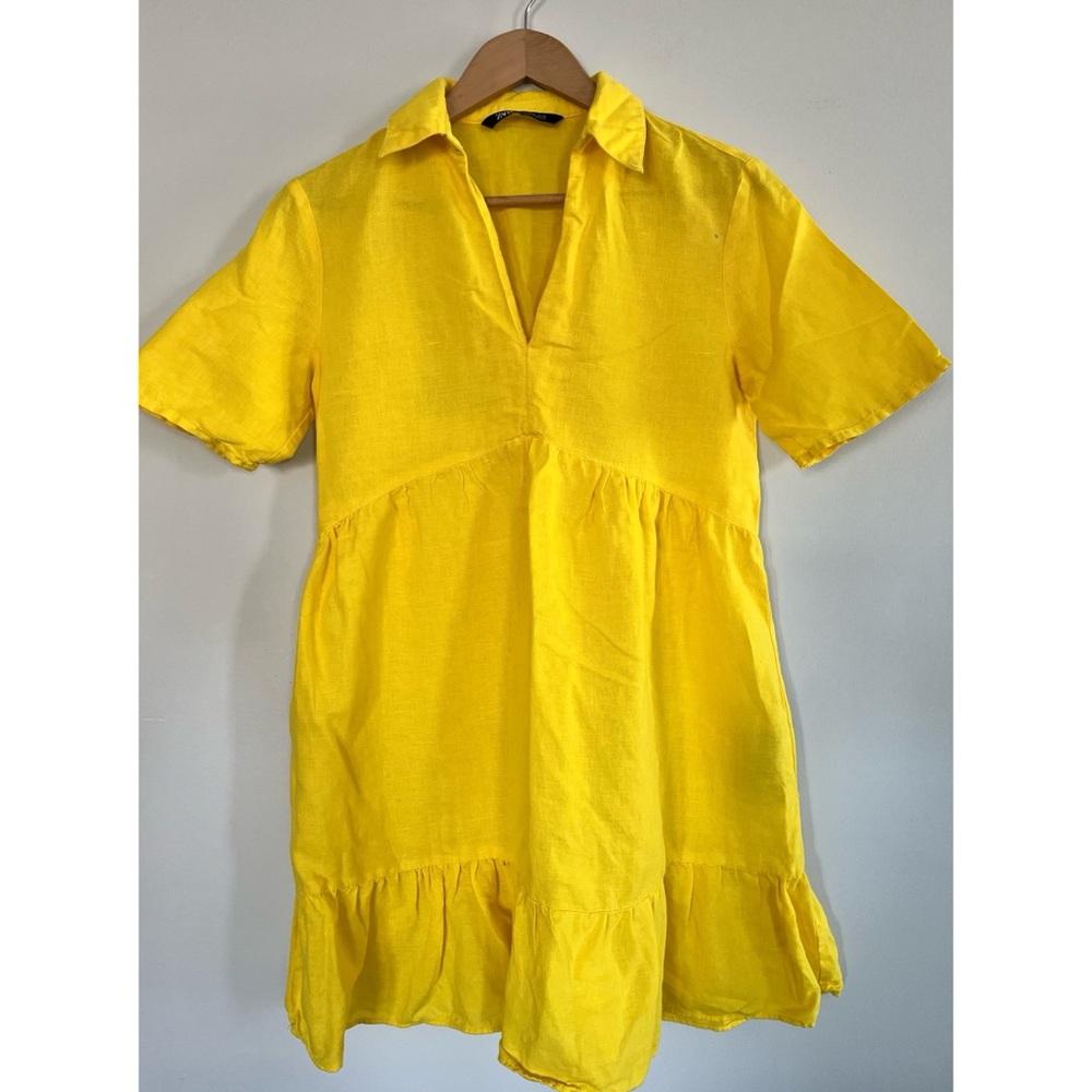 Zara Bright Yellow Ruffle Hem Babydoll Dress Size Medium - Picture 3 of 13